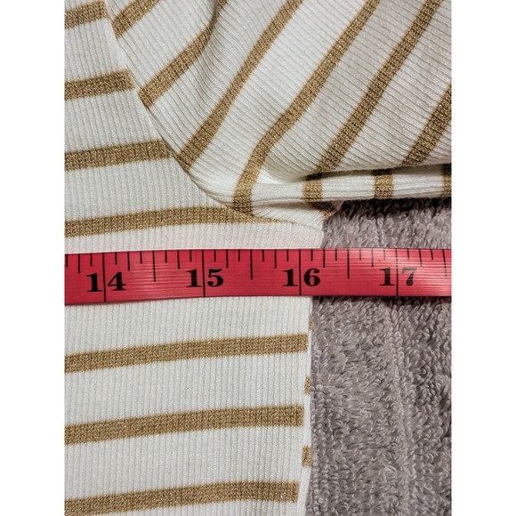 J Crew Striped Boat Neck Long Sleeve Top Shirt White Gold Metallic Sz M NWT $80 - Picture 8 of 10